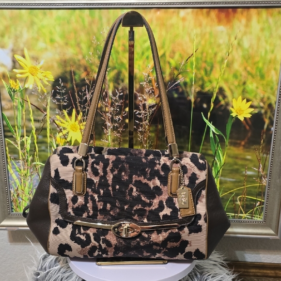 Coach Ocelot Leopard Print Turnlock Satchel Canvas & Leather Shoulder Bag - Picture 5 of 13